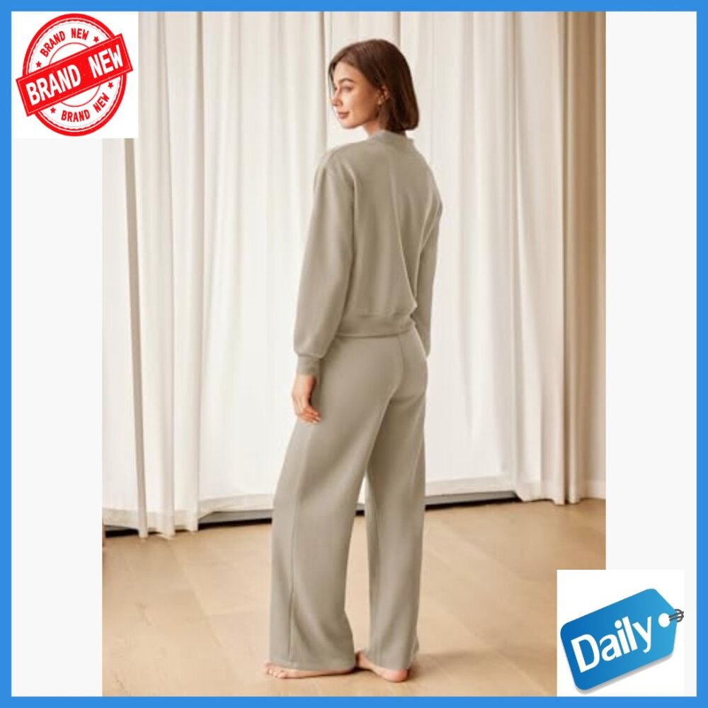 Soft Blend Lounge Set Half Zip Pullover Wide Leg … - image 5